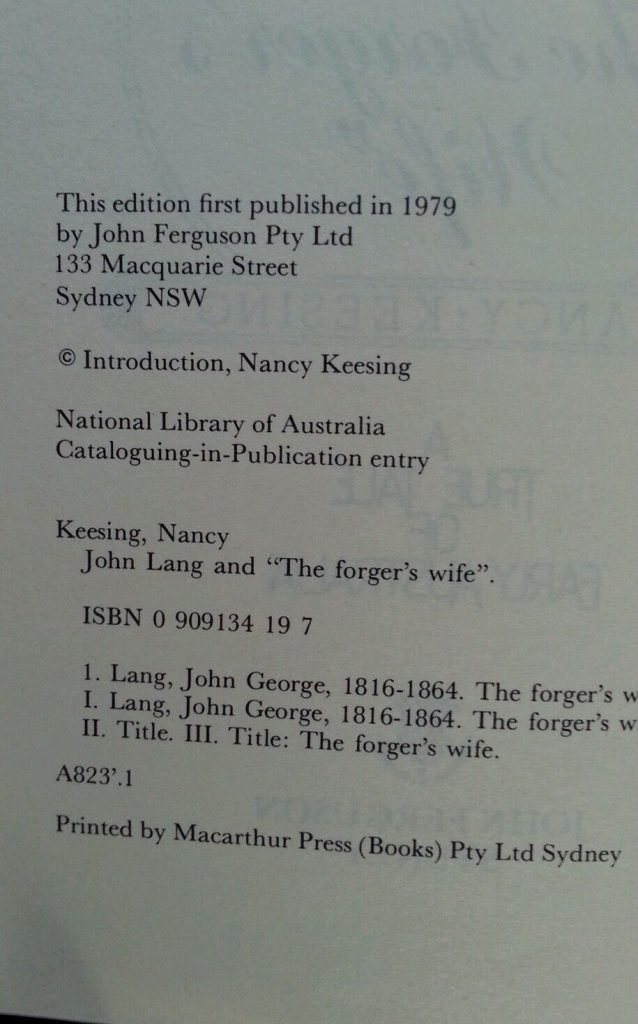 John Lang And The Forgers Wife By Nancy Keesing 1st Edition 1979 Hardcover Misterbookman 