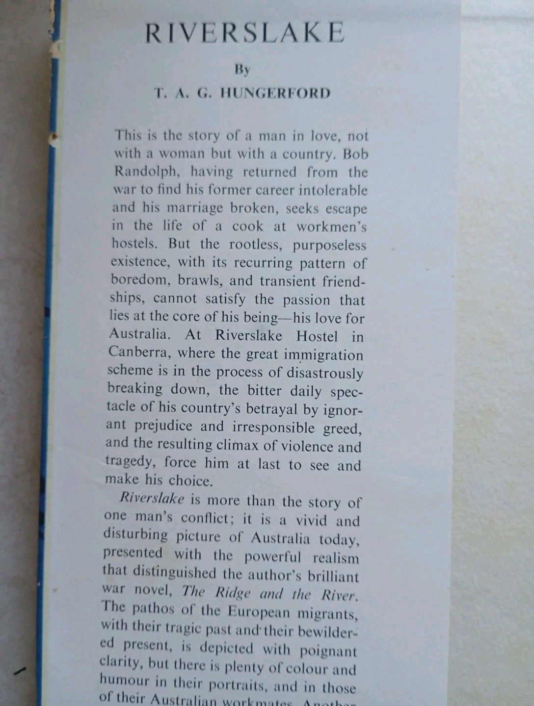 Riverslake by T.A.G. Hungerford (1st Edition Hardcover, 1953) - Image 3