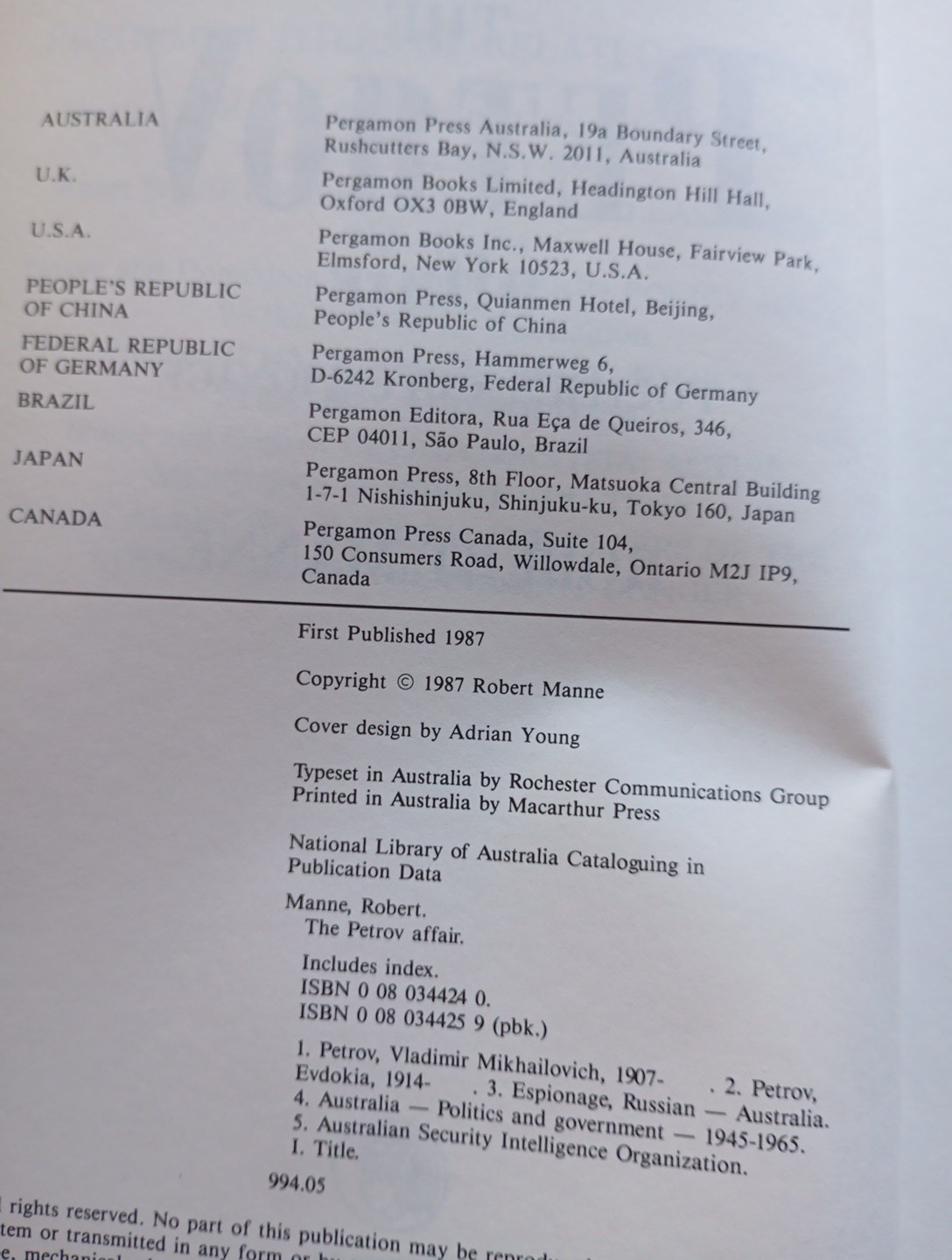 The Petrov Affair Politics and Espionage by Robert Manne (Paperback, 1987) - Image 5
