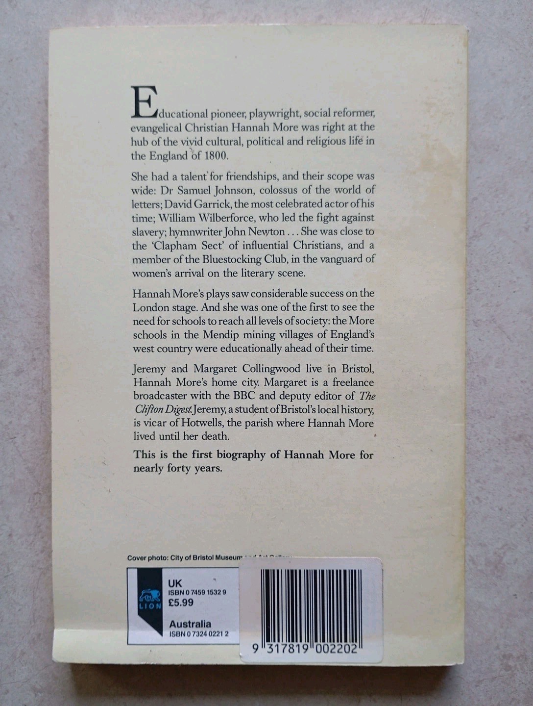 HANNAH MORE by JEREMY & MARGARET COLLINGWOOD (Paperback,1990 1ST EDITION) - Image 3